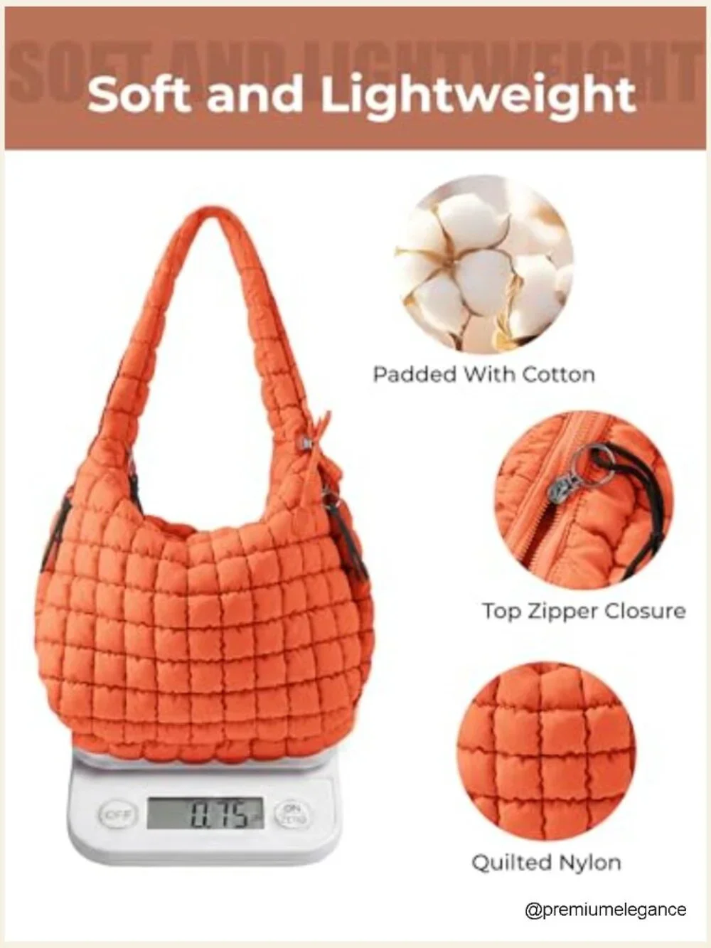 Large Nylon Puffer Quilted Tote Hobo Bag Crossbody Shoulder Puffy Purse